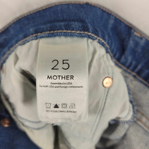 MOTHER Superior Vagabond Mini Fray Skirt Women Size 25 Blue‎ Denim USA Print - Picture 9 of 12